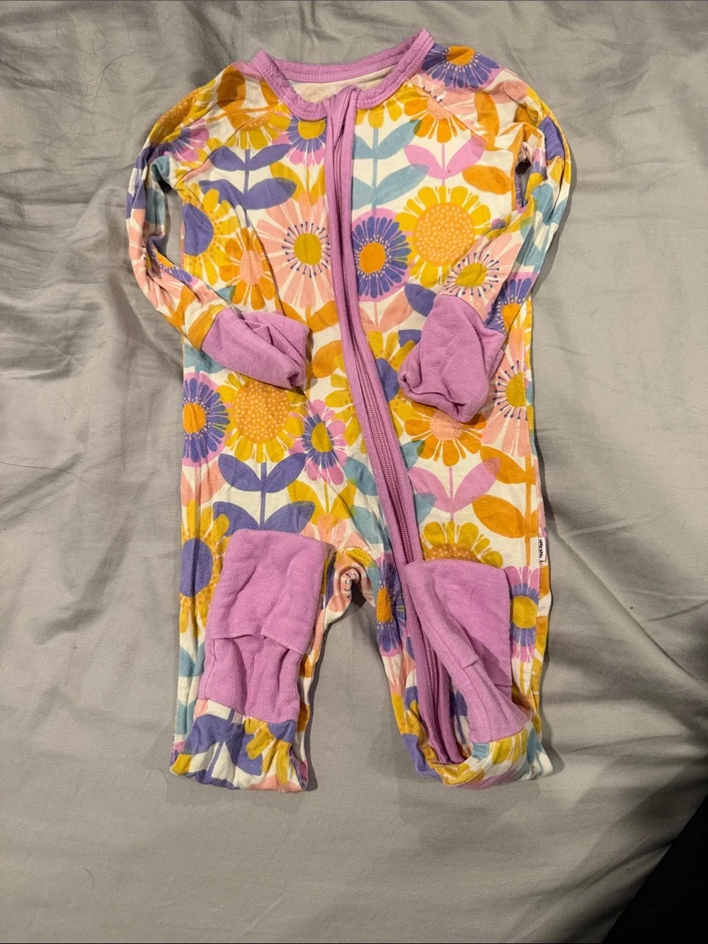 Little Sleepies Purple-Trim Floral Footie Pajamas